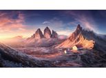 Fototapete Papermoon "Landschaft Mit Haus", Bunt, B:3,5M L:2,6M, Vlies, Tapeten