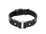 Armband Fossil "Schmuck Geschenk Edelstahl Leder Armschmuck Machine", Edelstahlfarben, Schwarz, ArmbäNder, Damen, 25Cm, Edelstahl Leder, Edelstahl, Leder, Armband