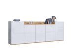 Sideboard Otto Home "Bolsena, Kommode, Schrank,Lowboard Mit 8 FäCher Und Offenes Ablagefach", Weiß (Weiß Matt Korpus, Weiß Hochglanz Fronten, Eiche Wotan Matt), B:200Cm H:71,2Cm T:35Cm, Sideboards, Sideboard, Breite 200 Cm,Stehend/HäNgend,Fronten Hochglanz Lackiert,Made In Italy