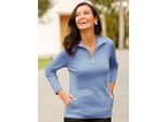 Langarmshirt Classic Basics "Shirt", Damen, Gr. 44, Blau (Bleu), 100% Baumwolle, Unifarben, V-Ausschnitt, Shirts Langarmshirt