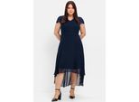 Abendkleid Sheego "Abendkleid", Damen, Gr. 52, NormalgrößEn, Blau (Marine), Georgette, 100% Polyester, Unifarben, Lang, V-Ausschnitt, Kleider Abendkleid