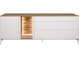 Lowboard MÄUsbacher, Weiß (Ice Weiß Supermatt, Asteiche), B:207Cm H:78Cm T:42Cm, Sideboards, Lowboard, Faro Lowboard B 207 Cm, Inkl. Beleuchtung, Push To Open, MetallfüßE