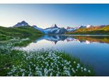 Fototapete Papermoon "LANDSCHAFT-GEBIRGE Berge See Alpen Blumen Natur Tapete", Bunt, B:4,5M L:2,8M, Vlies, Tapeten
