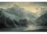 Fototapete Papermoon "BERGE-NATUR Landschaft Wald See Gebirge Vintage Tapete", Bunt, B:4,5M L:2,8M, Vlies, Tapeten
