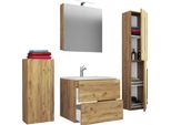 Waschtisch Vcm "5-Tlg. Waschplatz Waschtisch Badinos Schublade Sc", Braun (Honig, Eiche), B:126Cm T:46Cm, Waschtische, Waschtisch