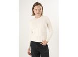 V-Ausschnitt-Pullover Felix Hardy "Kabelstrick-Pullover Mit V-Ausschnitt", Damen, Gr. Xl, Ecru, 100% Baumwolle, Pullover