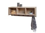 Wandregal MCW-K49, Garderobe Wandgarderobe Regal, 3 StaufäCher 5 Haken 30X80X20Cm Holz ~ Naturbraun