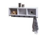 Wandregal MCW-K49, Garderobe Wandgarderobe Regal, 3 StaufäCher 5 Haken 30X80X20Cm Holz ~ Weiß, Shabby