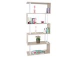 BüCherregal MCW-A27, Standregal Wohnregal, 183X80Cm 3D-Struktur 5 Ebenen ~ Eiche-Optik, Metall Weiß