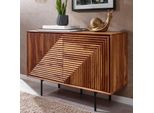 Massivholz Design Sideboard 100Cm Sheesham Kommode Mit 2 TüRen Retro Design Metall Schwarz