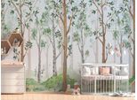 Vliestapete A.S. CrÉAtion "Fototapete Wald Aquarell GrüN Braun Kinderzimmer", Grau, B:2,55M H:0,02M L:3,5M, Vlies, Tapeten