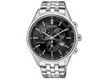 Chronograph Citizen, Silber (Silberfarben, Schwarz), Armbanduhren, Herren, Chronograph, Armbanduhr, Herrenuhr, Solar, Stoppfunktion, Edelstahlarmband
