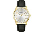 Quarzuhr Bulova "Sutton", Schwarz, Goldfarben, Armbanduhren, Herren, Quarzuhr, Armbanduhr, Damenuhr, Herrenuhr, Lederarmband, Analog, Datum