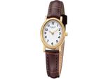 Quarzuhr Regent "F1306 - 3235.45.19", Braun (Dunkelbraun, Goldfarben), Armbanduhren, Damen, Quarzuhr, Armbanduhr, Damenuhr, Mineralglas, Lederarmband, Oval, Analog