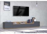 Lowboard Otto Home "Bolsena,Tv-Kommode, Tv-MöBel,Tv-Bank, 4 FäCher Und Offenes Ablagefach", Anthrazit, Eiche Wotan Matt, B:200Cm H:30Cm T:35Cm, Sideboards, Lowboard, Stehend/HäNgend Montierbar, Made In Italy, B/T/H: 200 × 35 × 31,2 Cm