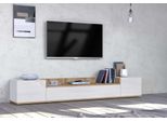 Lowboard Otto Home "Bolsena,Tv-Kommode, Tv-MöBel,Tv-Bank, 4 FäCher Und Offenes Ablagefach", Weiß Matt Korpus, Weiß Hochglanz Fronten, Eiche Wotan Matt, B:200Cm H:30Cm T:35Cm, Sideboards, Lowboard, Breite 200 Cm,Stehend/HäNgend,Fronten Hochglanz Lackiert,Made In Italy