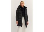 Steppmantel Bugatti "Loose Fit", Damen, Gr. 42, Schwarz (290, Schwarz), 100% Polyamid, Unifarben, Loose Fit, BüNdchen, MäNtel Steppmantel, Mit Kunstfell & Abnehmbarer Kapuze