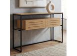 Konsolentisch MCW-P46, Telefontisch Beistelltisch Ablagetisch, Schublade Metall MDF Melamin 80X120X40Cm ~ Bambus-Optik