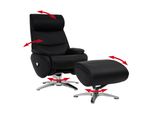 Relaxsessel Mit Hocker MCW-K98, Fernsehsessel Sessel, Liegefunktion Drehbar, Metall Echtleder/Kunstleder ~ Schwarz