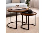 Couchtisch FineBuy Wohnzimmertisch 2Er Set Rund Holz / Steinoptik Satztisch