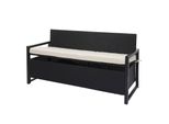 Poly-Rattan 3Er Sitzbank MCW-F39, Gartenbank Truhenbank, Staufach Aufbewahrung Sitzkissen ~ Anthrazit, Kissen Creme