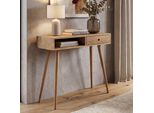 Mca Konsolentisch MCW-P55, Telefontisch Beistelltisch Ablagetisch, Massiv-Holz Schublade Staufach 80X80X34Cm, Eiche