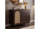Kommode MCW-P52, Schrank Sideboard Highboard, Schubladen StaufäCher, Poly-Rattan Mdf Melamin 95X100X40Cm ~ Walnuss-Optik