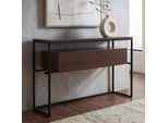 Konsolentisch MCW-P46, Telefontisch Beistelltisch Ablagetisch, Schublade Metall Mdf Melamin 80X120X40Cm ~ Walnuss-Optik