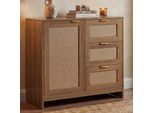 Kommode MCW-P50, Schrank Sideboard Highboard, Schubladen Staufach, MDF Melamin Leinenfront ~ Braun