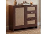 Kommode MCW-P50, Schrank Sideboard Highboard, Schubladen Staufach, Mdf Melamin Leinenfront ~ Walnuss-Optik