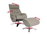 Relaxsessel Mit Hocker MCW-K98, Fernsehsessel Sessel, Liegefunktion Drehbar, Metall Echtleder/Kunstleder ~ Grau