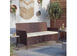 3-Sitzer Poly-Rattan Gartenbank Hamar, Sitzbank ~ Braun-Meliert, Kissen Creme