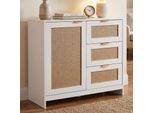 Kommode MCW-P50, Schrank Sideboard Highboard, Schubladen Staufach, Mdf Melamin Leinenfront ~ Weiß