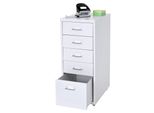 Rollcontainer Preston T851, Schubladenschrank Stahlschrank, 69X28X41Cm 5 Schubladen ~ Weiß