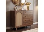 Kommode MCW-P52, Schrank Sideboard Highboard, Schubladen StaufäCher, Poly-Rattan Mdf Melamin 95X100X40Cm ~ Braun
