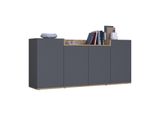 Sideboard Otto Home "Bolsena, Kommode, Schrank,Lowboard Mit 6 FäCher Und Offenes Ablagefach", Anthrazit, Eiche Wotan Matt, B:160Cm H:71,2Cm T:35Cm, Sideboards, Sideboard, Stehend/HäNgend Montierbar, Made In Italy, B/T/H: 160 × 35 × 71,2 Cm