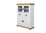 Highboard Otto Home "RüGen", Weiß (Weiß, Honig), B:95Cm H:130Cm T:40Cm, Massivholz, Sideboards, Highboard, Vitrine Im Landhausstil, Zertifiziertes Massivholz, HöHe 131 Cm