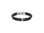 Armband Fossil "Schmuck Geschenk Edelstahl Leder Armschmuck", Schwarz (Edelstahlfarben, Schwarz), ArmbäNder, Damen, 19,5Cm, Edelstahl Leder, Edelstahl, Leder, Armband