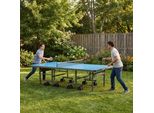 Dione Tischtennisplatte S600o Outdoor + Abdeckung - 6mm top - Tischtennistisch Blau TT-Platte klappbar für draußen - 95% Vormontiert