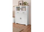 Highboard Otto Home "Trinidad", Gelb (Weiß, Honigfarben), B:102Cm H:155Cm T:37Cm, Massivholz, Sideboards, Highboard, Vitrine, Breite 102 Cm