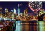 Fototapete Papermoon "MANHATTAN-NEW York Brooklyn Bridge Feuerwerk Skyline", Bunt, B:5M L:2,8M, Vlies, Tapeten