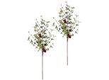 Kunstzweig I.Ge.A. "Eukalyptuszweig", GrüN, Rot, B:30Cm H:85Cm L:13Cm, Polyester, Kunstpflanzen, Kunstzweig, Mit Beeren 2Er Set Dekozweig Kunstblumen Weihnachtsdeko