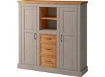 Highboard Otto Home "Selma", Grau (Grau, Gebeizt), B:130Cm H:130Cm T:38Cm, Sideboards, Highboard, Stauraumschrank, Breite 130 Cm