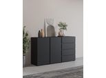 Sideboard Otto Home "Metric,Breite 138 Cm, Grifflose Kommode 2 TüRen/4 SchubkäSten", Schwarz, B:138Cm H:78,3Cm T:40Cm, Sideboards, Sideboard, Schubladenschrank Mit Viel Stauraum, EinlegeböDen Verstellbar