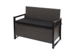 Poly-Rattan 2Er Sitzbank MCW-F39, Gartenbank Truhenbank, Staufach Aufbewahrung Sitzkissen ~ Grau, Kissen Schwarz