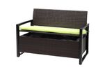 Poly-Rattan 2Er Sitzbank MCW-F39, Gartenbank Truhenbank, Staufach Aufbewahrung Sitzkissen ~ Braun, Kissen GrüN
