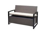 Poly-Rattan 2Er Sitzbank MCW-F39, Gartenbank Truhenbank, Staufach Aufbewahrung Sitzkissen ~ Grau-Meliert, Kissen Creme