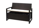 Poly-Rattan 2Er Sitzbank MCW-F39, Gartenbank Truhenbank, Staufach Aufbewahrung Sitzkissen ~ Braun, Kissen Creme