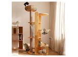 Kratzbaum Holz Design 190 cm - Katzenbaum für große Katzen mit sisalumwickelten Pfosten, 3 Plattformen, 1 Versteckhaus und Astronautenkapsel, stabiles Spielcenter