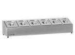 Edelstahl Zutatenbehälter | 6 x 1/6 GN Catering Behälter mit Gummifüßen | 102,5 x 24,5 x 21,5 cm | Cocktail Zutatenbehälter für Gastro, Küche, Pizza Station, Buffet Zubehör, Salatbar